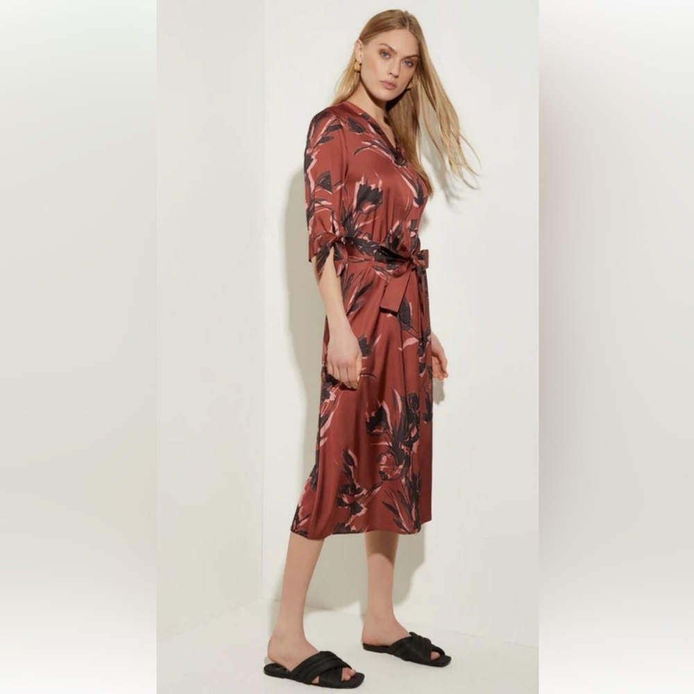Misook Rust and Black Floral Midi Dress